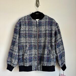Avec Les Filles Jacket Womens Extra Small Gray‎ Plaid Tweed Bomber Wool Blend
